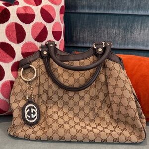 Gucci Beige and Brown Monogram Shoulder Bag